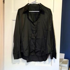 Black satin button up